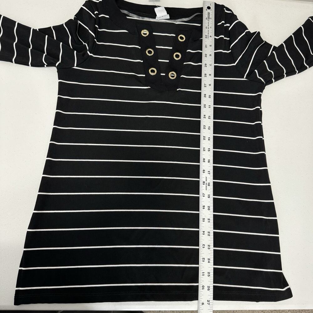 Chico's Womens Top 8/10 Black Striped Travelers Prep Old Money Nautical Knit - Picture 8 of 12
